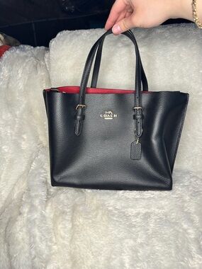 Coach Black Leather Tote with Red Lining